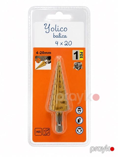 Yolka balaca pilləli qazma ucu – 4-20 mm - Ölçü aralığı: 4 mm-dən 20 — Qobu