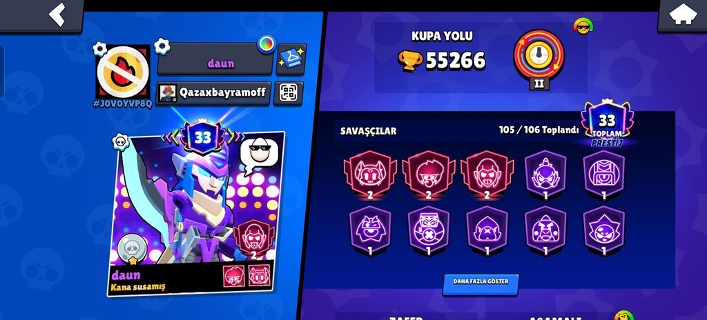 Brawl Stars hesabı 55k 105 karakter 33 prestij kit prestij 2 di bibi — Aksesuarlar, Sumqayıt (2)