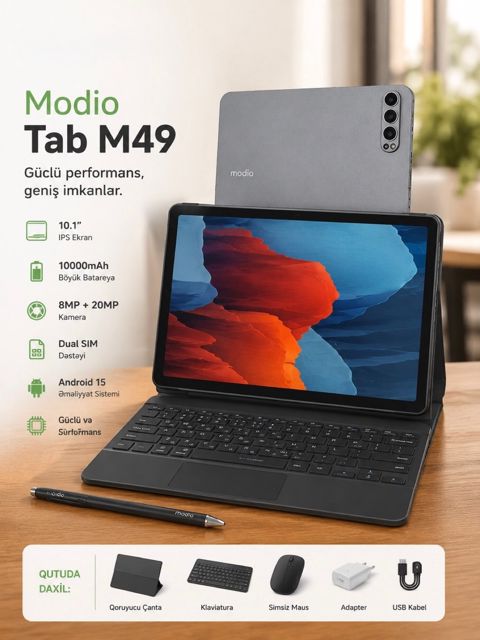 Modio M49 Planşet – 12GB RAM 512GB Yaddaş Klav — Bakı