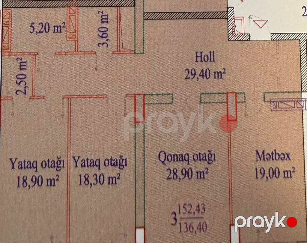 3 otaqlı, Yeni tikili, 152 kv. m — Mənzil, Bakı (2)