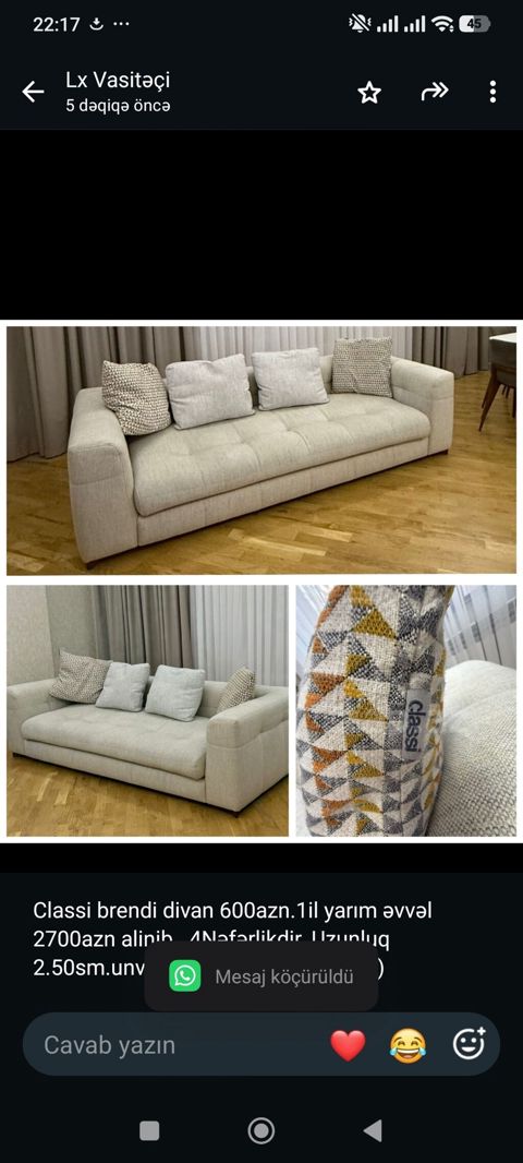 Classi brendi divan 600azn.1il yarım əvvəl 2700azn alinib — Bakı