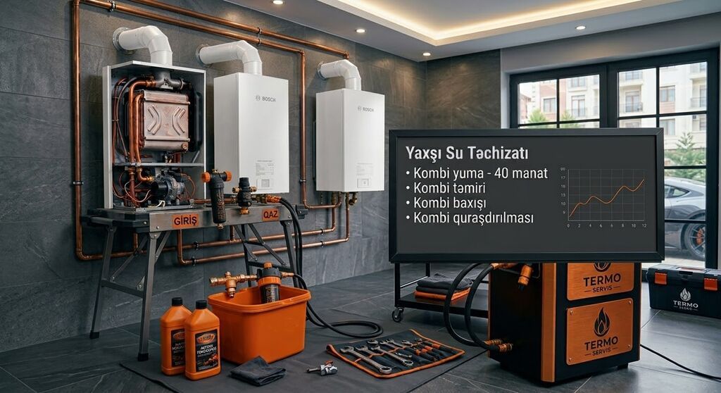 Kombi xidmətləri təqdim olunur: - Kombi yuma – 40 manat - Kombi — Kombi, qazanca və su isitici təmiri, Masazır