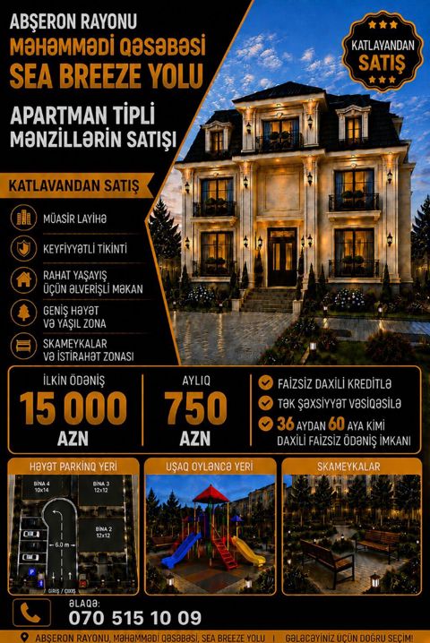 2 otaqlı, Yeni tikili, 75 kv. m — Bakı