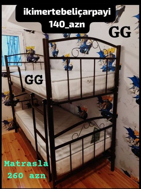 İkimərtəbəli metal çarpayı - Material: möhkəm metal karkas - Dizayn — Bakı