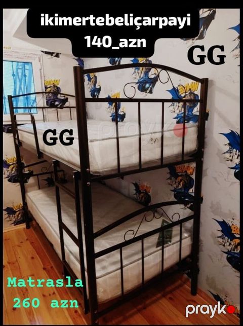 İkimərtəbəli metal çarpayı - Material: möhkəm metal karkas - Dizayn — Bakı