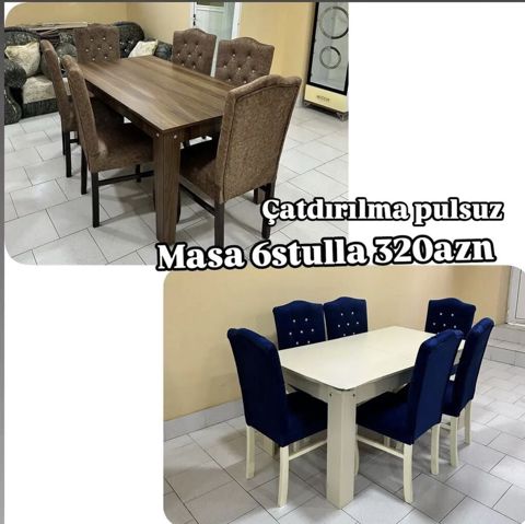 Mətbəx/Qonaq otağı üçün masa–stul dəsti – 1 masa + 6 stul – İki — mebeldivansifarisle — Столы и стулья