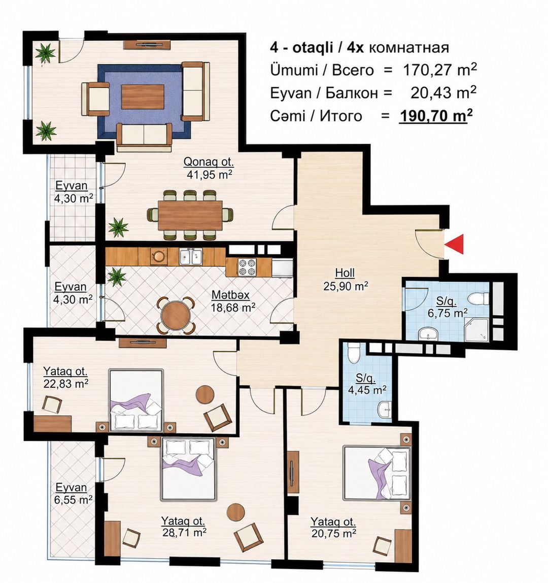 Satılır 4 otaqlı yeni tikili 192 m² — Mənzil, Bakı (2)