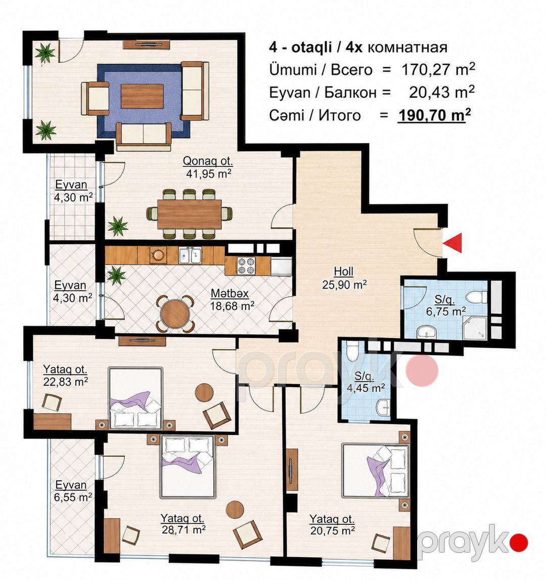 Satılır 4 otaqlı yeni tikili 192 m² — Mənzil, Bakı (2)