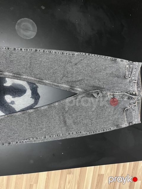 Boz baggy cins şalvar (yeni) - Rəng: Tünd boz/acid-wash effekti — Bakı