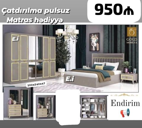 Gold Mobilya yataq otağı dəsti Qiymət: 950₼ Çatdırılma pulsuz Matras — Bakı
