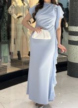 Göyümtül açıq mavi rəngdə uzun ziyafət donu - Dizayn: Asimmetrik — Evening dresses