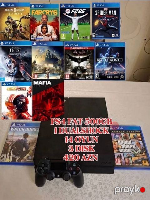 PS4 Fat 500GB oyun paketi Komplekt: - PlayStation 4 Fat, 500GB yaddaş — Digah