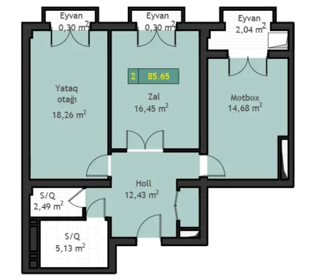Satılır 2 otaqlı yeni tikili 85.6 m² — Mənzil, Bakı (4)