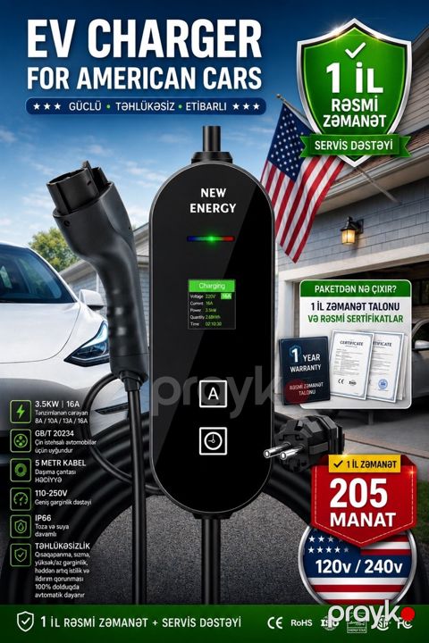 Elektromobil adapteri EVcharger “TYPE1” adapteri 220V 16A WiFi