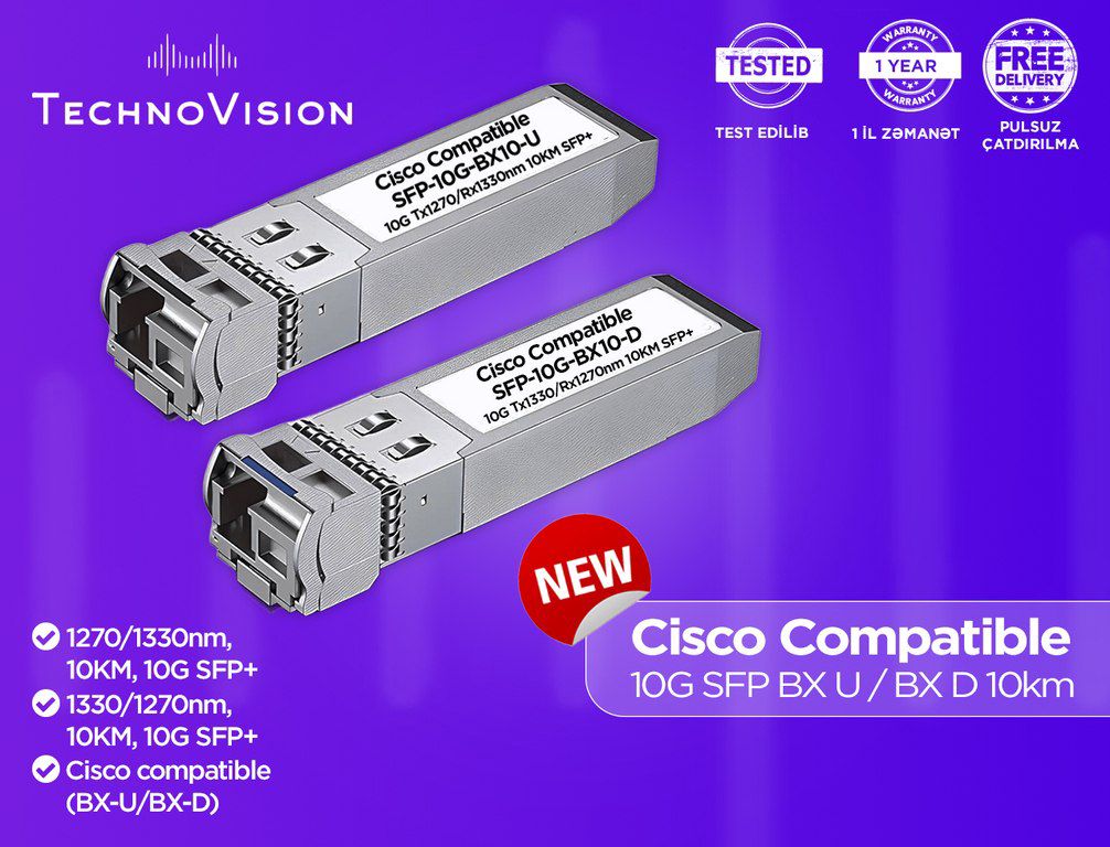 Cisco Compatible 10G SFP BX U / BX D 10km — Şəbəkə və server avadanlığı, Bakı