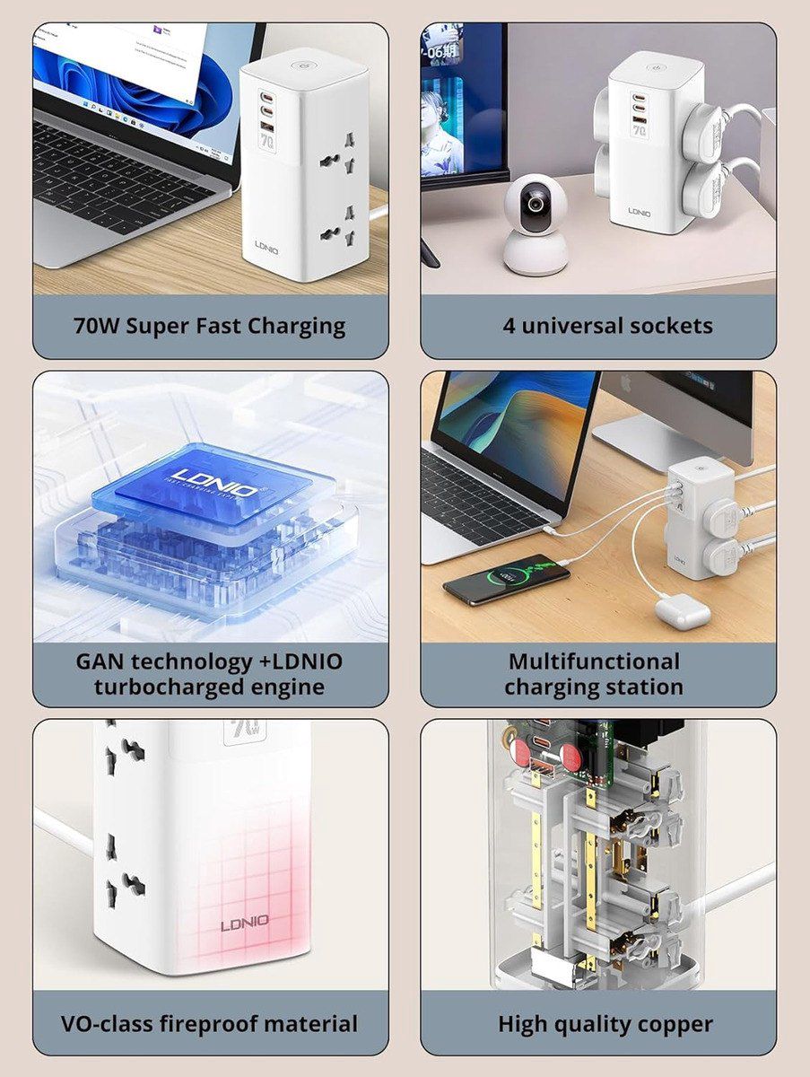 Cərəyan uzadıcı "Ldnio 70W Charging Station" — Təmir və inşaat, Bakı (8)