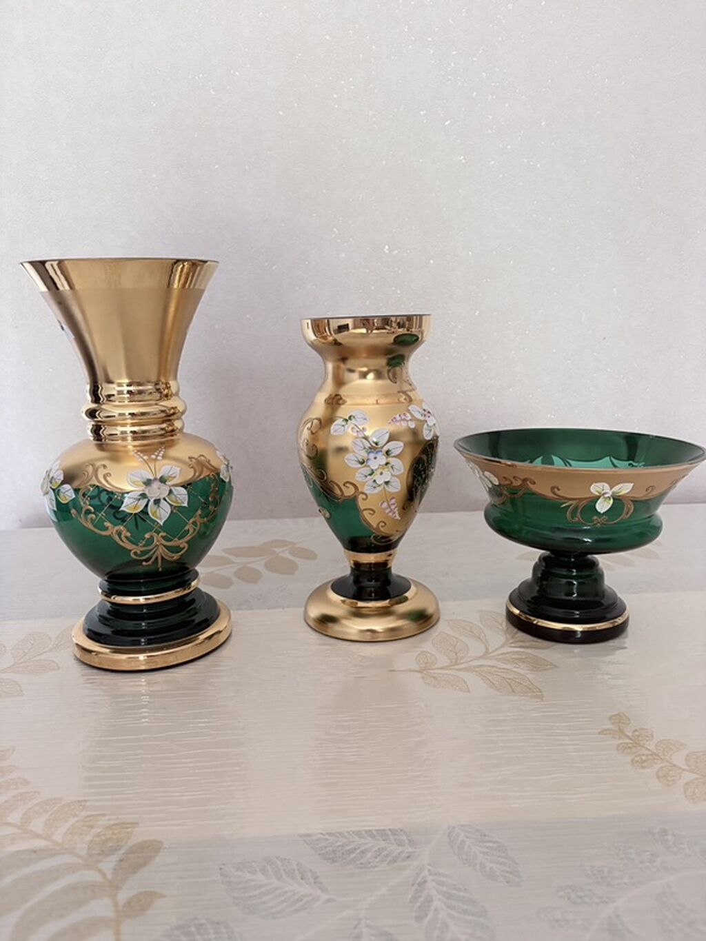 Şüşə və kristal süfrə dəstləri – əl işli bəzəklərlə - Yaşıl tonlarda — Qablar və mətbəx əşyaları, Bakı (5)