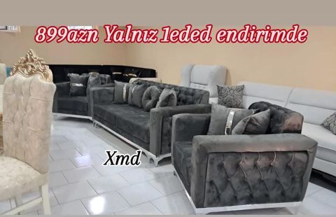 Qonaq otağı üçün lüks yumşaq mebel dəsti - Tərkibi: 1 ədəd 3 nəfərlik — Bakı