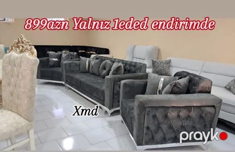 Qonaq otağı üçün lüks yumşaq mebel dəsti - Tərkibi: 1 ədəd 3 nəfərlik — Bakı