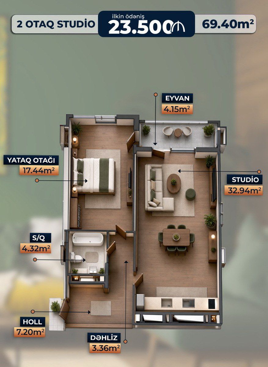 Satılır 2 otaqlı yeni tikili 69.4 m² — Mənzil, Sumqayıt (2)