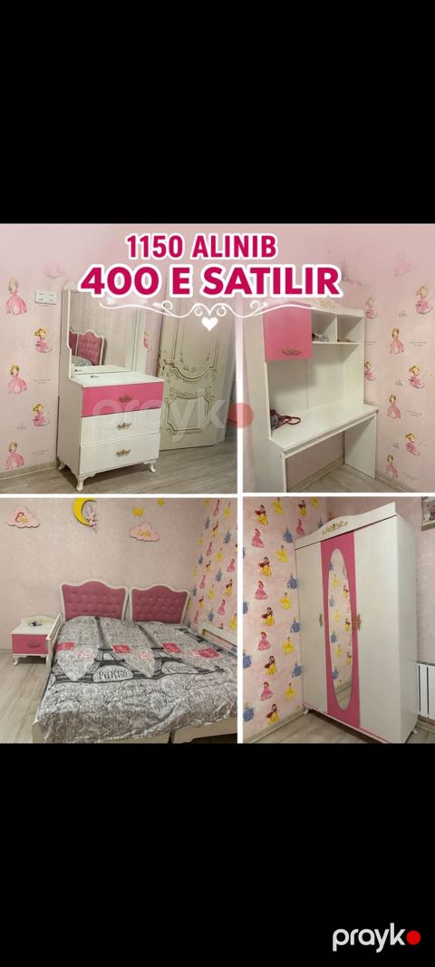 Qız üçün, İşlənmiş, 2 təknəfərlik çarpayı, Yazı masası, Dolab, Komod
