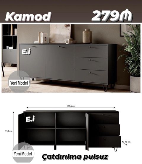 Kamod – Yeni Model - Rəng: tünd boz - Ölçülər: en 183.6 sm, hündürlük
