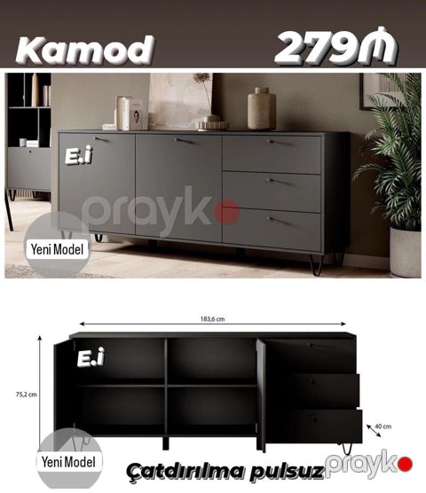 Kamod – Yeni model - Rəng: tünd boz - Ümumi ölçü: 183,6 x 40 x 75,2 — Bakı