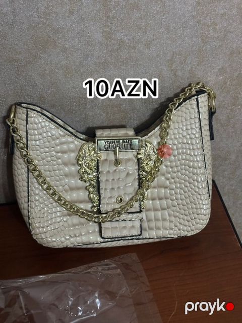 Bej rəngli qadın çantası - Material: Krokodil naxışlı süni dəri — Masazır