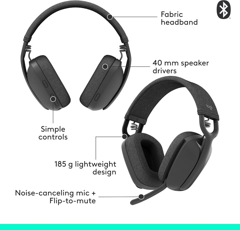 Logitech Zone Vibe 100 Lightweight Wireless Over Ear Headphones — Səs texnikası, Bakı (7)
