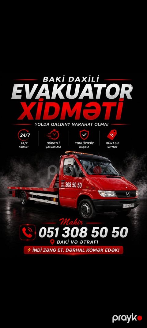 Evakuator, Hərəkətli platforma ilə, 5000 t, Rayonlara, Şəhər daxili — Bakı