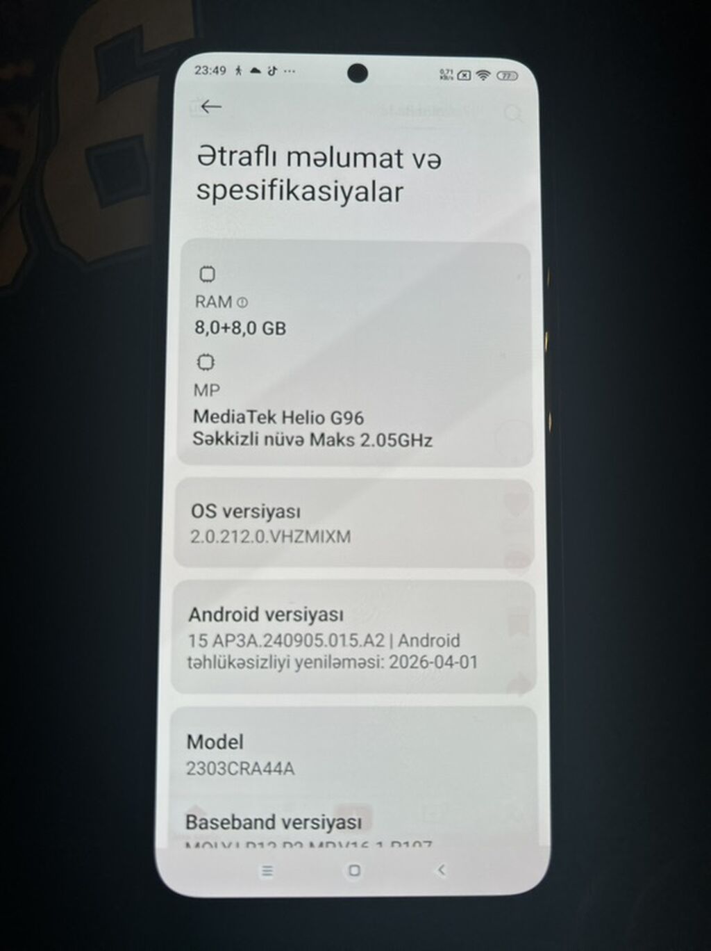 Redmi smartfon 2303CRA44A — 108 MP kamera, MediaTek Helio G96, 16 GB RAM — Xiaomi, Bakı (2)