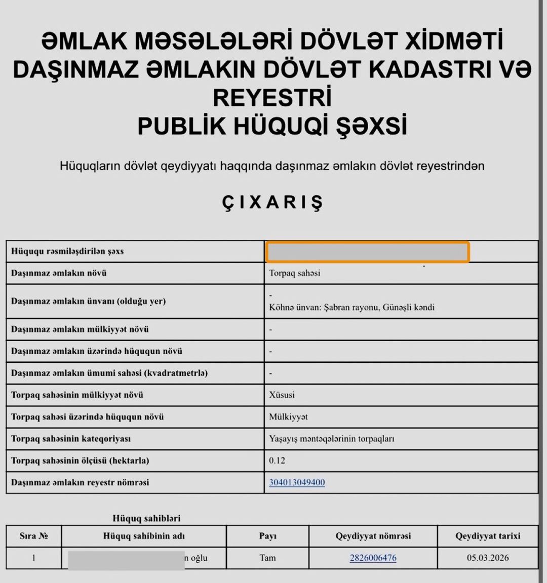 12 sot torpaq sahəsi, Günəşli kəndi — Torpaq, Şabran (6)