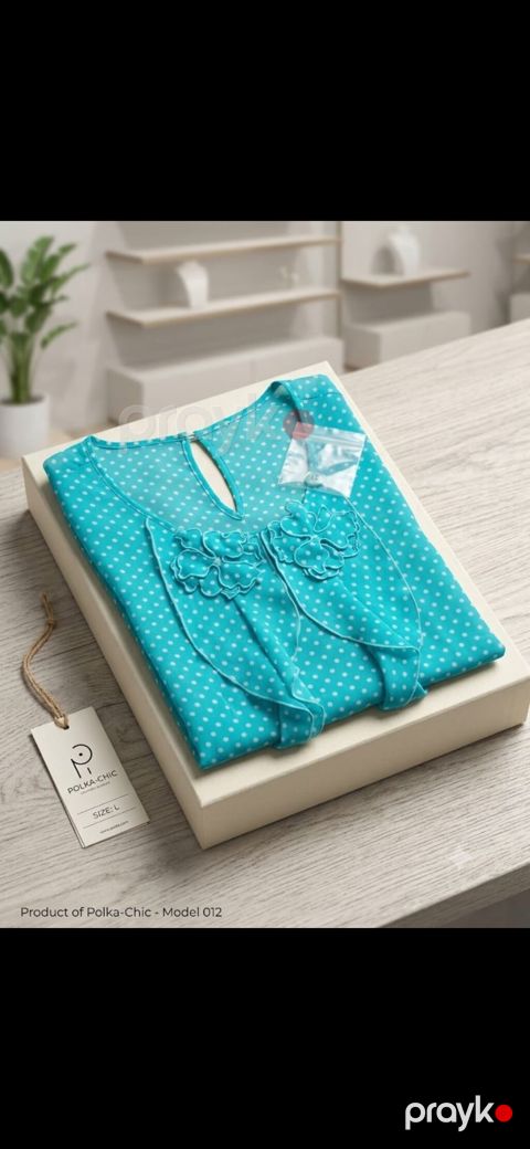 Polka-Chic qadın bluzası – Model 012 - Rəng: firuzə-mavi, xırda ağ — Digah