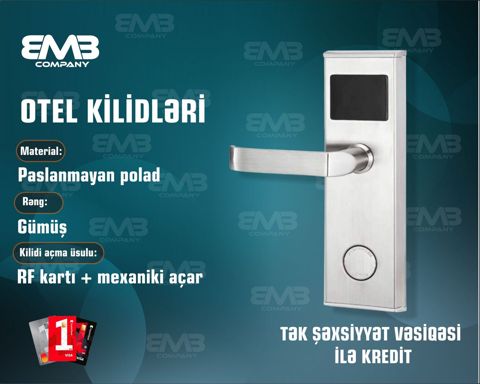 Otel Qapı Kilidi 2036E-S – Rfıd Kartlı Smart Hotel Door Lock (Paslanmayan Polad, Gümüş) — Bakı