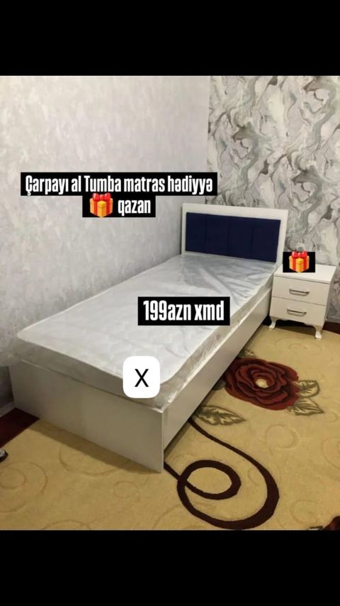 Mebel dəsti – tək nəfərlik çarpayı + tumbə - Rəng: ağ, başlıq hissəsi — Bakı