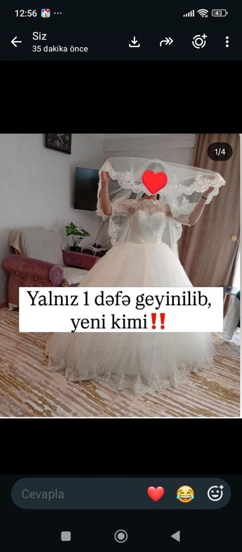 Ağ gəlinlik dəsti - Klassik A-kesim, çoxqatlı tull ətəkli model - Üst — Bakı