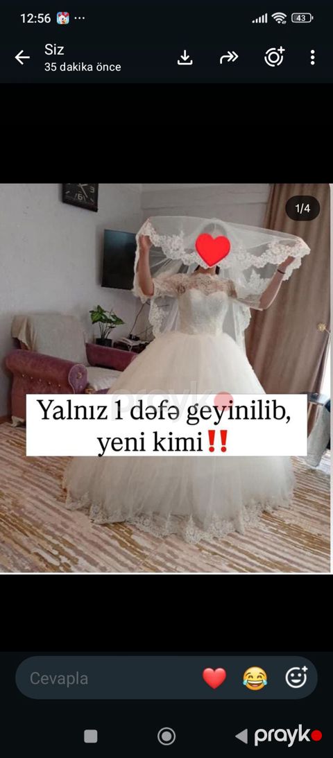 Ağ gəlinlik dəsti - Klassik A-kesim, çoxqatlı tull ətəkli model - Üst — Bakı