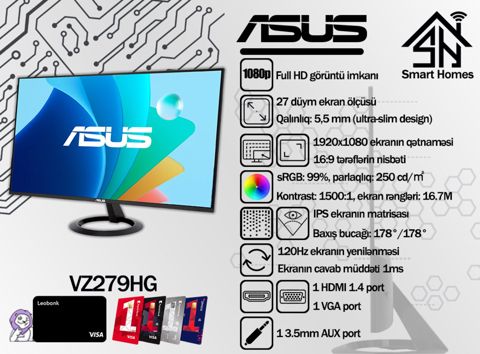ASUS 27-inch ultra-slim 5.5mm IPS monitor VZ279HG — Bakı