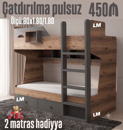 İkimərtəbəli çarpayılar 2 matras hədiyyə Bir başa istehsaldan — Bakı
