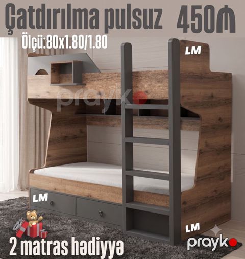 İkimərtəbəli çarpayılar 2 matras hədiyyə Bir başa istehsaldan — Bakı