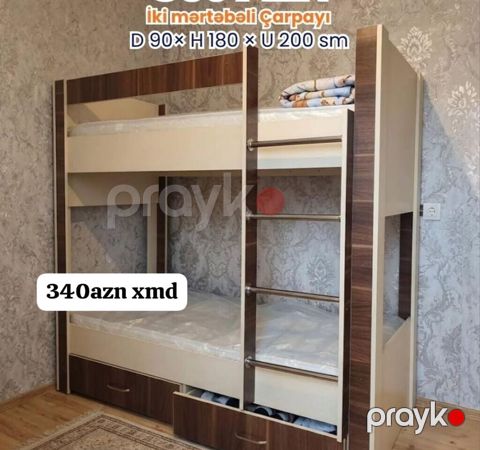 İki mərtəbəli çarpayı - Ölçülər: Dərinlik 90 sm Hündürlük 180 sm