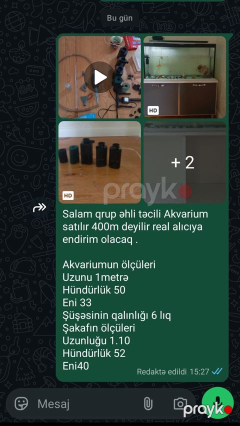 Akvarium dəsti satılır. Xüsusiyyətlər: - Akvariumun ölçüləri: uzunluq — Bakı