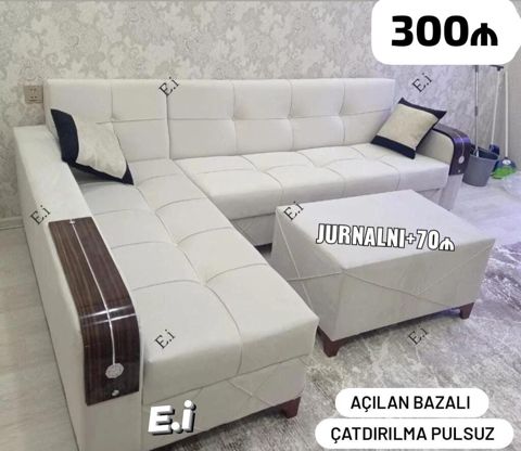 Ağ rəngdə L şəkilli yumşaq künc divan dəsti. Minimalist dizayn — Bakı