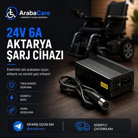 24V 6A Aktyarı Şarj Cihazı – elektrikli əlil arabaları üçün etibarlı — Bakı