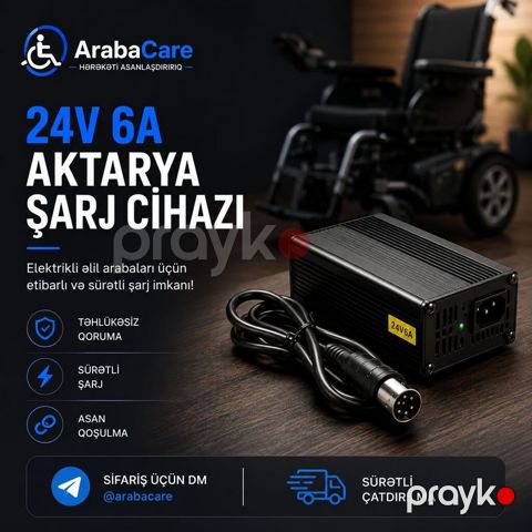 24V 6A Aktyarı Şarj Cihazı – elektrikli əlil arabaları üçün etibarlı