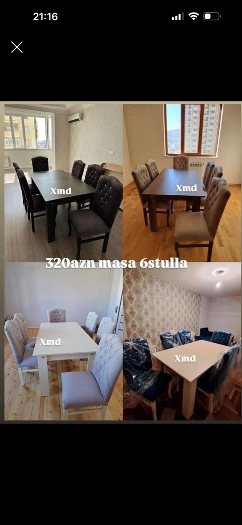 Yemək otağı dəsti – masa + 6 ədəd stul - Komplekt: 1 masa və 6 stul — Bakı