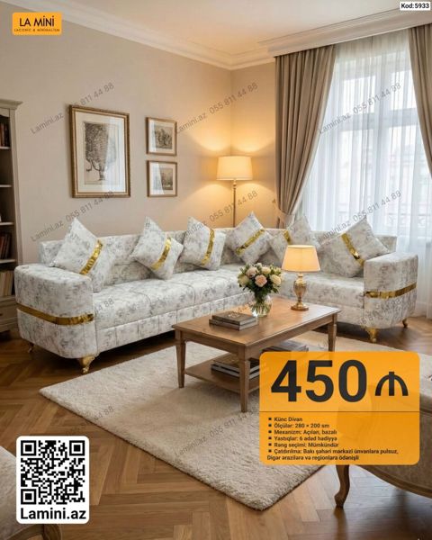 Künc Divan – La Mini (Kod: 5933) - Ölçülər: 280 200 sm - Mexanizm — Bakı