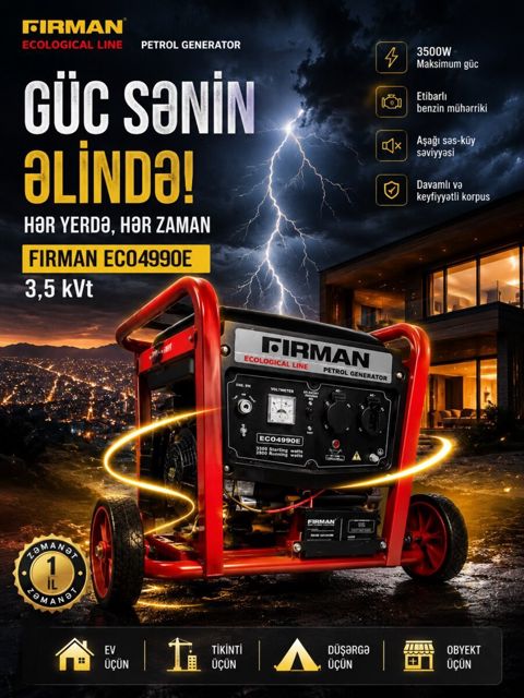 Generator Firman ECO 4990E 3.5 kVt Benzin — Bakı