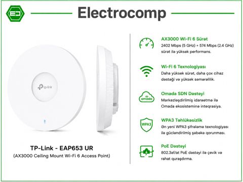 TP-Link EAP653 UR (AX3000 Ceiling Mount Wi-Fi 6 Access Point) — Bakı