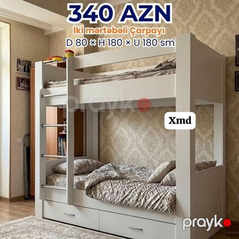 İki mərtəbəli çarpayı - Ölçülər: D 80 H 180 U 180 sm